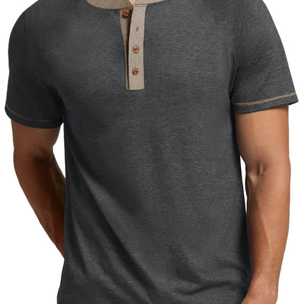 Henley Men Shirts Short Sleeve T Shirts for Men Crew Neck Color Block Men Shirts