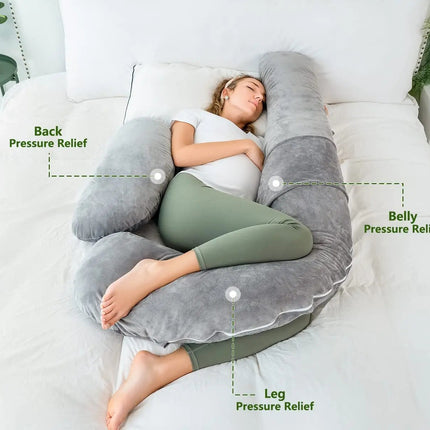 Pregnancy Pillows, U Shaped Pregnant Pillows for Sleeping, Maternity Full Body Support Pillow with Removable Velvet Cover, Gray