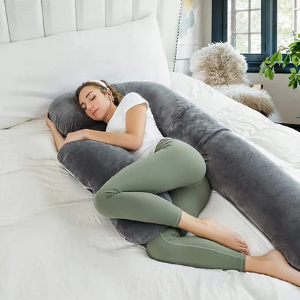 Pregnancy Pillows, U Shaped Pregnant Pillows for Sleeping, Maternity Full Body Support Pillow with Removable Velvet Cover, Gray