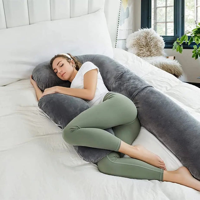 Pregnancy Pillows, U Shaped Pregnant Pillows for Sleeping, Maternity Full Body Support Pillow with Removable Velvet Cover, Gray