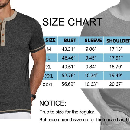 Henley Men Shirts Short Sleeve T Shirts for Men Crew Neck Color Block Men Shirts