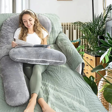Pregnancy Pillows, U Shaped Pregnant Pillows for Sleeping, Maternity Full Body Support Pillow with Removable Velvet Cover, Gray