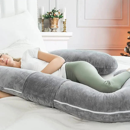 Pregnancy Pillows, U Shaped Pregnant Pillows for Sleeping, Maternity Full Body Support Pillow with Removable Velvet Cover, Gray