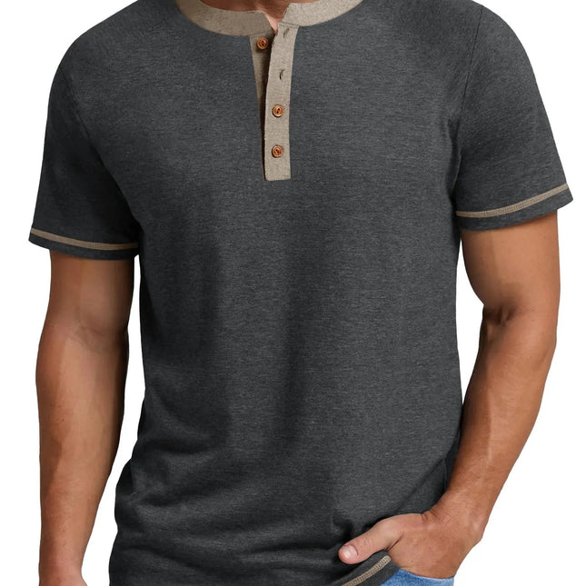 Henley Men Shirts Short Sleeve T Shirts for Men Crew Neck Color Block Men Shirts