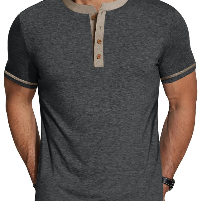 Henley Men Shirts Short Sleeve T Shirts for Men Crew Neck Color Block Men Shirts