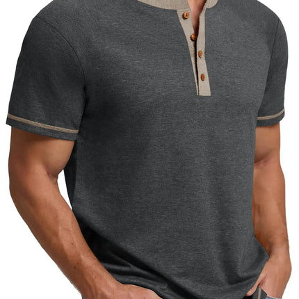 Henley Men Shirts Short Sleeve T Shirts for Men Crew Neck Color Block Men Shirts