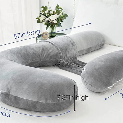 Pregnancy Pillows, U Shaped Pregnant Pillows for Sleeping, Maternity Full Body Support Pillow with Removable Velvet Cover, Gray