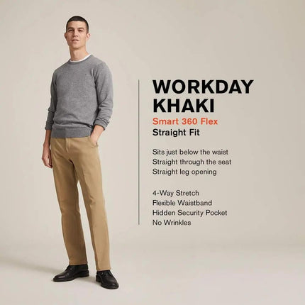 Men'S Classic Fit Workday Khaki Smart 360 FLEX Pants (Standard and Big & Tall)