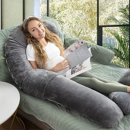 Pregnancy Pillows, U Shaped Pregnant Pillows for Sleeping, Maternity Full Body Support Pillow with Removable Velvet Cover, Gray