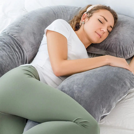 Pregnancy Pillows, U Shaped Pregnant Pillows for Sleeping, Maternity Full Body Support Pillow with Removable Velvet Cover, Gray